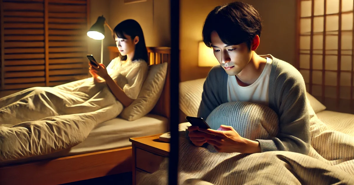 スマートフォンを操作している男性と女性